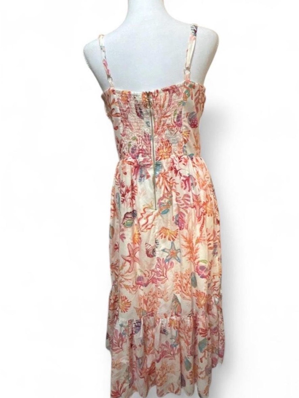 Taylor Coral and Cream Floral Tie-Front Maxi Dress cottagecore coastal - Picture 6 of 8